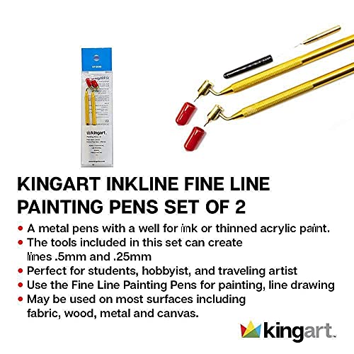 KINGART Fine Line Painting Pen 2 Pc. 0.5mm Fine Line + 0.25mm Extra Fine Line Brass Tips, Fluid Writer Paint Applicator Pen, Precision Touch Up Paint, Rock Chips & Scratch Repair