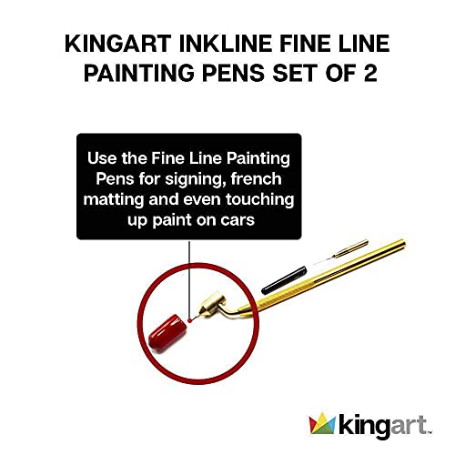 KINGART Fine Line Painting Pen 2 Pc. 0.5mm Fine Line + 0.25mm Extra Fine Line Brass Tips, Fluid Writer Paint Applicator Pen, Precision Touch Up Paint, Rock Chips & Scratch Repair