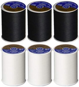 6 pack bundle – (3 black + 3 white) – coats & clark dual duty all-purpose thread – three 400 yard spools each of black & white