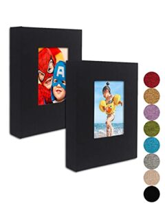 small photo album 4×6 – clear pages, linen cover with front window, pack of 2, each small album holds 52 photos, small brag book photo album for 4×6 pictures, black fabric