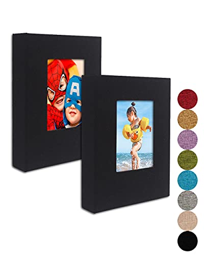 Small Photo Album 4x6 – Clear Pages, Linen Cover with Front Window, Pack of 2, Each Small Album Holds 52 Photos, Small Brag Book Photo Album for 4x6 Pictures, Black Fabric