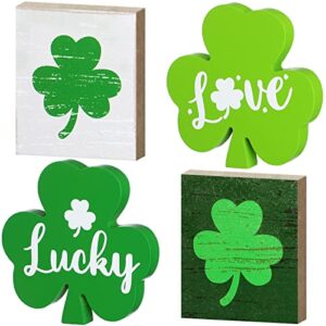4 pcs st. patrick’s day table sign decoration green shamrock lucky sign wooden saint patrick’s day tray decor centerpiece irish freestanding decorative plaques cute table topper for home party office