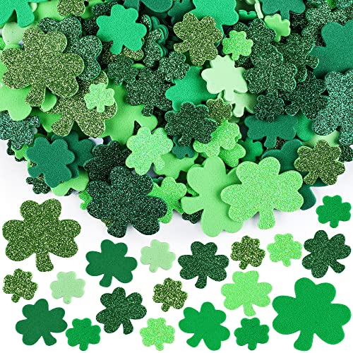 Fovths 400 Pieces St. Patrick's Day Foam Stickers, Glitter Irish Clover Stickers Self Adhesive Shamrock Craft Decorative Stickers for St. Patrick's Day Party St. Patrick's Day DIY Crafts Decorations