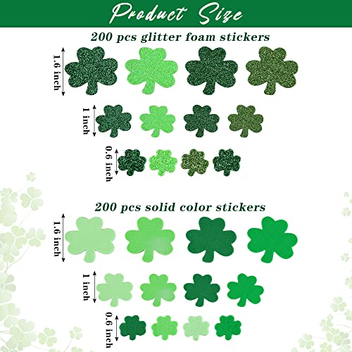 Fovths 400 Pieces St. Patrick's Day Foam Stickers, Glitter Irish Clover Stickers Self Adhesive Shamrock Craft Decorative Stickers for St. Patrick's Day Party St. Patrick's Day DIY Crafts Decorations