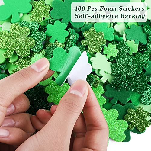 Fovths 400 Pieces St. Patrick's Day Foam Stickers, Glitter Irish Clover Stickers Self Adhesive Shamrock Craft Decorative Stickers for St. Patrick's Day Party St. Patrick's Day DIY Crafts Decorations