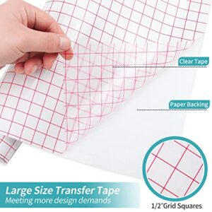 40FT Transfer Tape for Vinyl - Clear Vinyl Transfer Paper Tape Roll, 12” x 40 FT with 1/2 Red Grid Standard Tape for Cricut Adhesive Vinyl for Craft Decal, Mug Decal