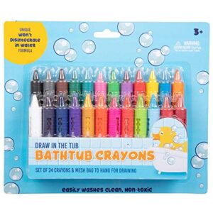 bath crayons super set – set of 24 draw in the tub colors with bathtub mesh bag – non-toxic, safe for children, won’t disintegrate in water – art project gift for kids and toddlers