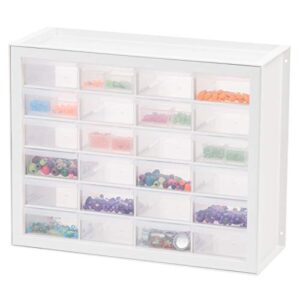 iris usa 24 drawer stackable storage cabinet for hardware crafts and toys, 19.5-inch w x 7-inch d x 15.5-inch h, white – small brick organizer utility chest, scrapbook art hobby multiple compartment
