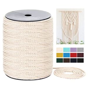 macrame cord 3mm x 328yards(984feet), natural cotton macrame rope – 3 strands twisted macrame cotton cord for wall hanging, plant hangers, crafts, gift wrapping and wedding decorations