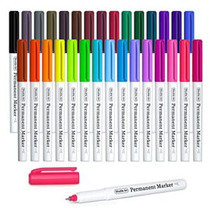permanent marker, 30 colors ultra fine point, assorted colors, works on plastic,wood,stone,metal and glass for kids adult coloring doodling marking by shuttle art