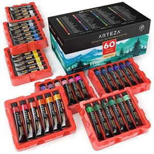 arteza watercolor paint, set of 60 colors/tubes (12 ml/0.4 us fl oz) w/ storage box, rich pigments, vibrant, non toxic , for the artist, hobby painters, ideal for watercolor techniques