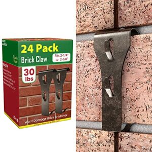 brick hook clips (24 pack) for hanging outdoors, hangers fits standard size brick 2-1/4″ to 2-3/8″ in height, heavy duty brick hanging clips wall hangers for hanging no drill and nails