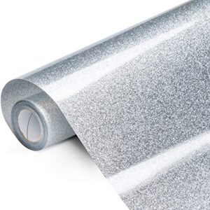 silver glitter htv heat transfer vinyl roll – 12in x 10ft iron on vinyl for shirts gifts