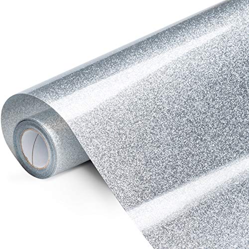 Silver Glitter HTV Heat Transfer Vinyl Roll - 12in x 10ft Iron on Vinyl for Shirts Gifts