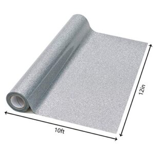 Silver Glitter HTV Heat Transfer Vinyl Roll - 12in x 10ft Iron on Vinyl for Shirts Gifts