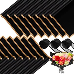 Mimorou 60 Pcs Pure Color Gold Edge Flower Wrapping Paper Waterproof Translucent Bouquet Packaging Paper Florist Bouquet Supplies for Valentine's Day Wedding DIY Crafts Gift (Black)