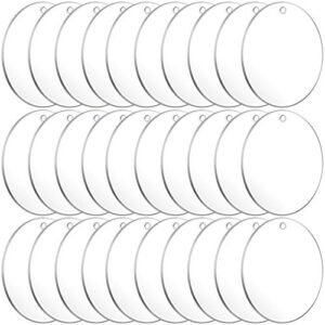 audab acrylic keychain blanks, 30pcs bulk acrylic circles clear disc ornaments blanks with hole for vinyl, diy keychain and craft project (3 inch, 30 pcs)