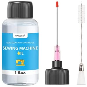 1fl.oz. sewing machine oil with extra long 1.5 inch needle tip and double head brush, fine light machine oil, universal clear lubricant oil for lubricating moving parts of sewing machine – by oaiegsd