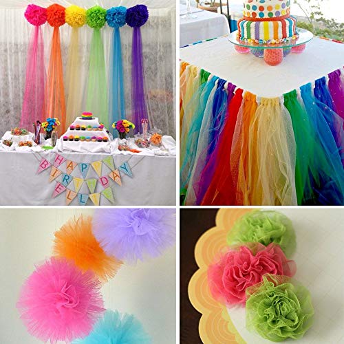 11 Colors Rainbow Tulle Rolls Tulle Netting Rolls Tulle Fabric Spool Ribbon 6" by 25 Yards/Spool and Sewing Scissor Measuring Tape Knit Elastic Spool for Table Skirt Rainbow Party Tulle Skirt