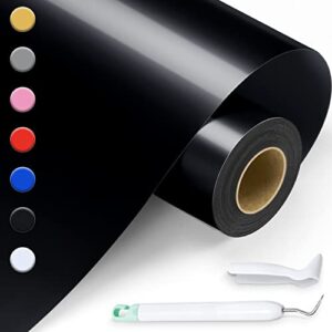 12″ x 13ft black adhesive vinyl – glossy black permanent vinyl with weeder, adhesive vinyl roll for cricut & other cutters, pet backing never residue easier weed waterproof vinyl home decor car decal
