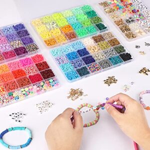 QUEFE 8100pcs, Clay Beads for Bracelet Making Kit, 92 Colors Flat Heishi Beads for DIY Crafts Necklace Jewelry Making Gifts