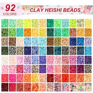 QUEFE 8100pcs, Clay Beads for Bracelet Making Kit, 92 Colors Flat Heishi Beads for DIY Crafts Necklace Jewelry Making Gifts