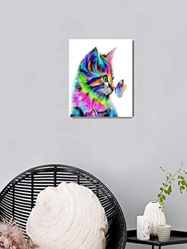 ifymei Paint by Number for Kids and Adults Beginner, DIY Gift Canvas Painting Kits, 16x20 Inch Colorful Cats and Butterflies [Without Frame]