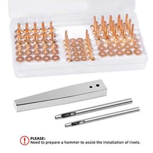 JUNESunShine 84Pcs, Copper Rivets and Burrs, 9 and #12 Burrs Setter, Leather Rivets Fastener Install Setting Tool with 4mm Leather Hole Punch Cutter for Belts Wallets Collars Leather Working Supplies