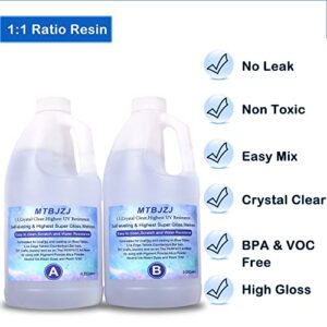 MTBJZJ Crystal Clear Epoxy Resin| Scratch Resistant,UV Resistant Resin Kit | for Resin Molds, Desktop, Craft, Jewelry Casting, DIY-0.5Gallon Kit