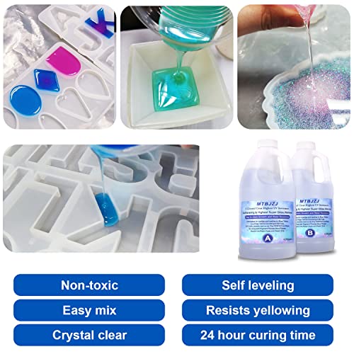 MTBJZJ Crystal Clear Epoxy Resin| Scratch Resistant,UV Resistant Resin Kit | for Resin Molds, Desktop, Craft, Jewelry Casting, DIY-0.5Gallon Kit