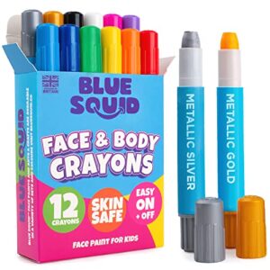 face painting kits for kids – blue squid 12 color twistable face paint marker sticks | water based face paint crayons kit | halloween, belly painting kit pregnancy, makeup body paints for adults