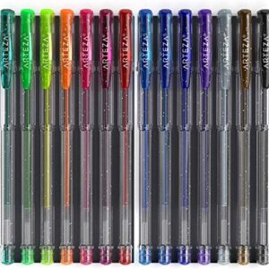 ARTEZA Glitter Gel Pens with Triangular Grip, 14 Colors - 0.8-1.0 mm Tips, Bright and Vivid Ink, Art Supplies for Scrapbooking, Doodling, & Journaling