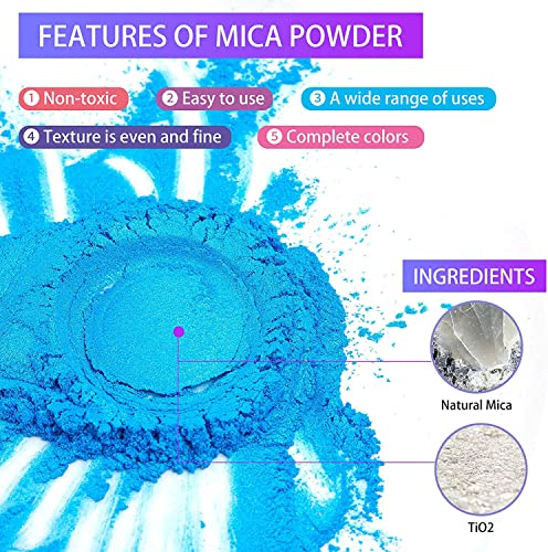 Mica Powder - 30 Pearlescent Pigments Powder Set- Natural Cosmetic Grade Pigment for Epoxy Resin, Soap Dye, Lip Gloss, Nail Polish, Makeup, Candle Making, Bath Bombs, Slime