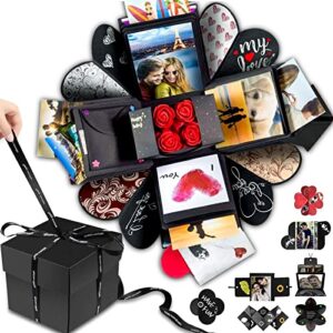 wanateber explosion box diy gift – love memory, scrapbook, photo box for birthday gift, anniversary,wedding or valentine’s day surprise box (black)