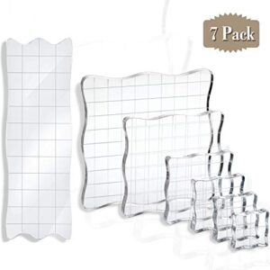 7 Pieces Stamp Blocks Acrylic Clear Stamping Blocks Tools with Grid and Grip, Decorative Stamp Blocks for Scrapbooking Crafts Making, DIY Crafts Ornaments