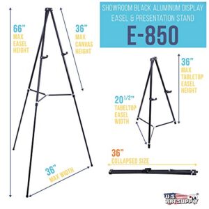 U.S. Art Supply 66" High Showroom Black Aluminum Display Easel and Presentation Stand - Large Adjustable Height Portable Tripod, Holds 25 lbs - Floor and Tabletop, Display Paintings, Signs, Posters