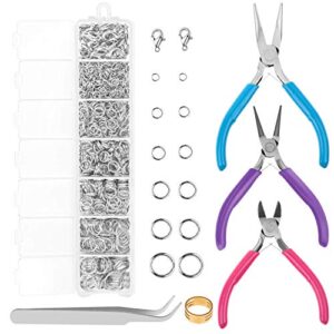 jump rings and jewelry pliers for jewelry making, cridoz jewelry repair kit with 1520pcs silver jump rings and 3pcs jewelry pliers for earrings, necklaces, rings, bracelets and jewelry making supplies