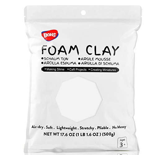 BOHS White Squishy Slime and Modeling Foam Clay, Soft Air Dry, for School Arts & Crafts Project ,1.1 Pound/ 500 Grams