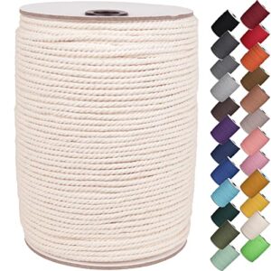 xkdous macrame cord 3mm x 220yards, natural cotton macrame rope, cotton cord for wall hanging, plant hangers, crafts, knitting, decorative projects, soft undyed cotton rope