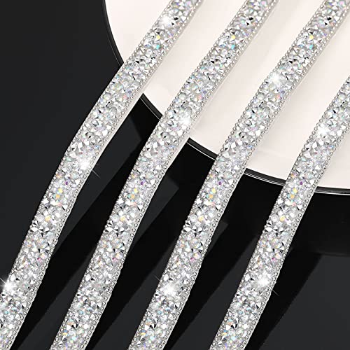 3 Yards Resin Rhinestone Ribbons Self Adhesive Diamond Ribbon Crystal Ribbon Roll Glitter Resin Diamond Ribbons Bling Rhinestone Ribbon for DIY Art Crafts (Silver AB Color, 0.4 Inch)