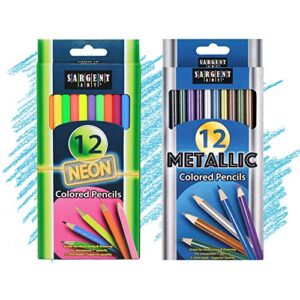 sargent art neon & metallic collored set pencils, assorted