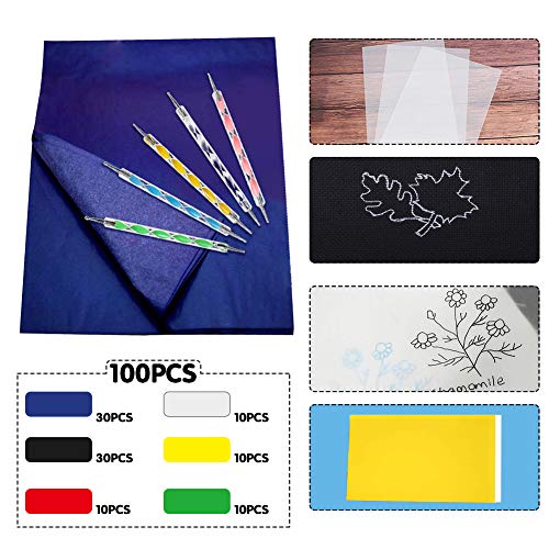 100 Sheets Carbon Transfer Paper,Tracing Paper Carbon Graphite Copy Paper with 5 Pieces Embossing Styluses Stylus Dotting Tools for Wood,Paper,Canvas and Other Art Surfaces 8.3 x 11.7inch