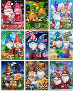 daicur diamond painting kits, 9 pack gnome diamond art kits for adults, diy 5d round full drill crafts diamond dotz home wall decor gifts (12x16inch)