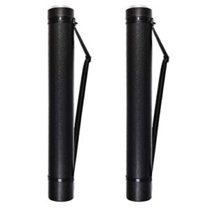 2-pack extendable poster tubes expand from 24.5” to 40” with shoulder strap | carry documents, blueprints, drawings and art | black portable durable round storage cases with lids and labels