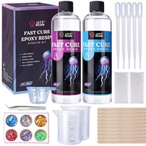 let’s resin fast curing epoxy resin kit-4 hours demold, 20oz quick cure & bubble free epoxy resin,crystal clear epoxy resin for craft,art, resin supplies with foil flake, resin cup,stir stick