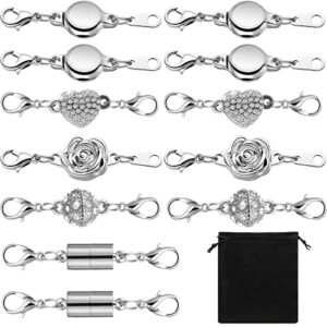 12 pcs necklace magnetic clasps and closures magnetic lobster clasps silver magnetic jewelry clasps locking necklace extender round rhinestone ball magnetic clasps for bracelets making multiple styles