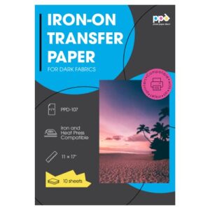 ppd inkjet iron-on dark t shirt transfers paper 11×17″ pack of 10 sheets (ppd-107-10)