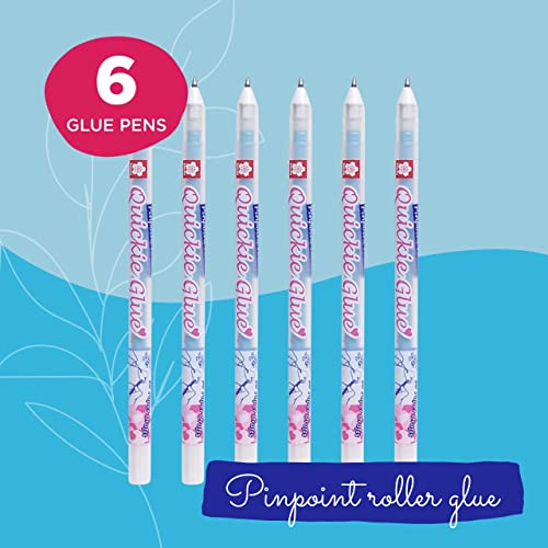 Sakura Quickie Glue Pens - Liquid Glue Pens for Crafting - Pinpoint Roller Glue - 0.7 mm Tip - 6 Pack