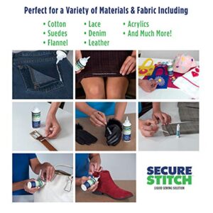 Secure Stitch Liquid Sewing Solution Kit! Fabric Glue That Quickly Mends, Alters, Hems & Embellishes Without a Needle and Thread! Includes: 4oz.Fabric Solution & 2oz All Fabric Solution