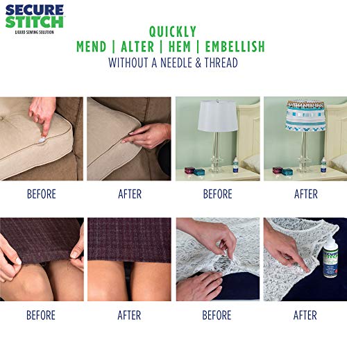 Secure Stitch Liquid Sewing Solution Kit! Fabric Glue That Quickly Mends, Alters, Hems & Embellishes Without a Needle and Thread! Includes: 4oz.Fabric Solution & 2oz All Fabric Solution